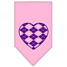 Argyle Heart Purple Screen Print Bandana Light Pink Small