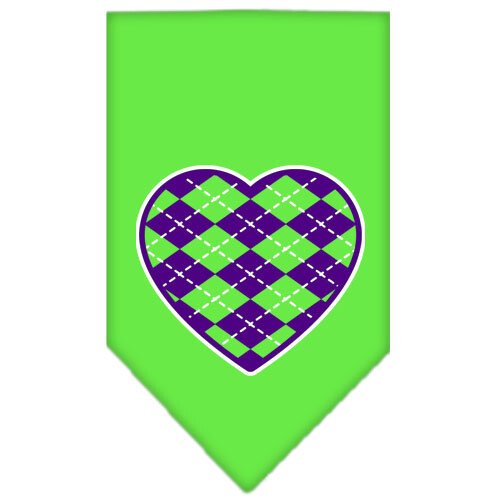 Argyle Heart Purple Screen Print Bandana Lime Green Small