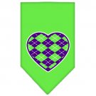 Argyle Heart Purple Screen Print Bandana Lime Green Small