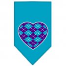 Argyle Heart Purple Screen Print Bandana Turquoise Large
