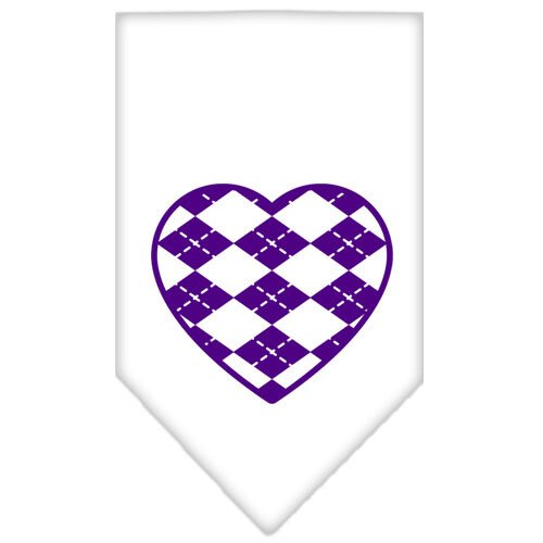 Argyle Heart Purple Screen Print Bandana White Small