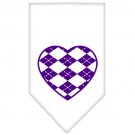 Argyle Heart Purple Screen Print Bandana White Small