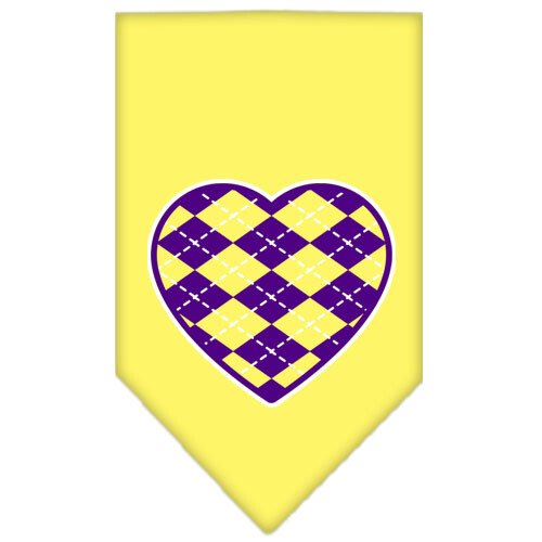 Argyle Heart Purple Screen Print Bandana Yellow Large