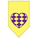 Argyle Heart Purple Screen Print Bandana Yellow Small