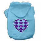 Argyle Heart Purple Screen Print Pet Hoodies Baby Blue Size XS (8)
