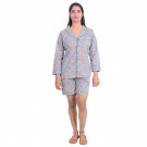 Block Shop Blue Floral Cotton Fabric Beige Button Down Sleepwear Set Women