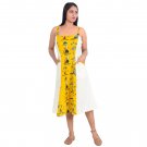 Block Shop Yellow Abstract Print Fabric Linen & Print Patch Strap Dress India