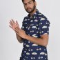 Block Shop Beige Button Down Collar Printed Casual Shirt Blue Pure Cotton