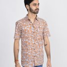 Block Shop 100% Pure Cotton Hand Block Print Craft Floral Fabric Shirt For Mens