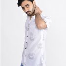 Block Shop Men's Pure Cotton Print Half Sleeve Relax Fit Wear White Shirt Sale