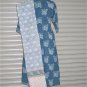 Block Shop Blue Square Geometric Print Floral Border Dupatta Scarf Wrap