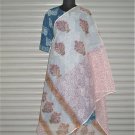 Pink Brown Floral Border Pink Leaves Art Kota doria Fabric Dupatta Scarf Wrap