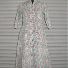 Block Shop Pink Floral Print Hand Block Green A Line Midi Dress Pure Cotton
