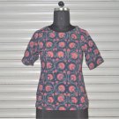 Block Shop Floral Art Print Hand Print Blue Short Top For Women