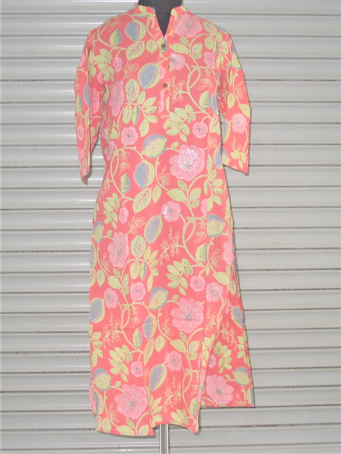 Pink And Green Geometric Patterns Hand Block Print Floral Kurta For Women