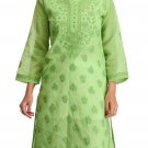 Women's Hand Embroidery Lucknowi Chikankari Regular Fit Cotton Kurti green