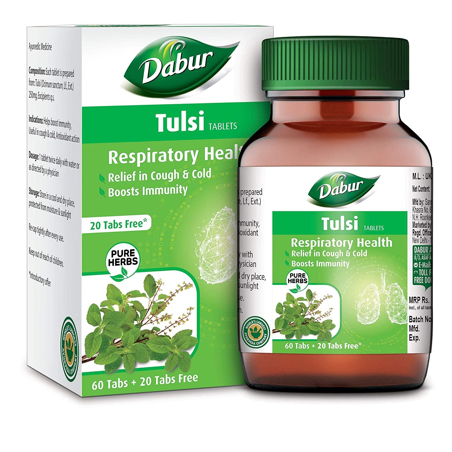 DABUR Tulsi Tablet Health | Boosts Immunity | Provides relief in Cough & Cold (60 + 20 tablets Free)