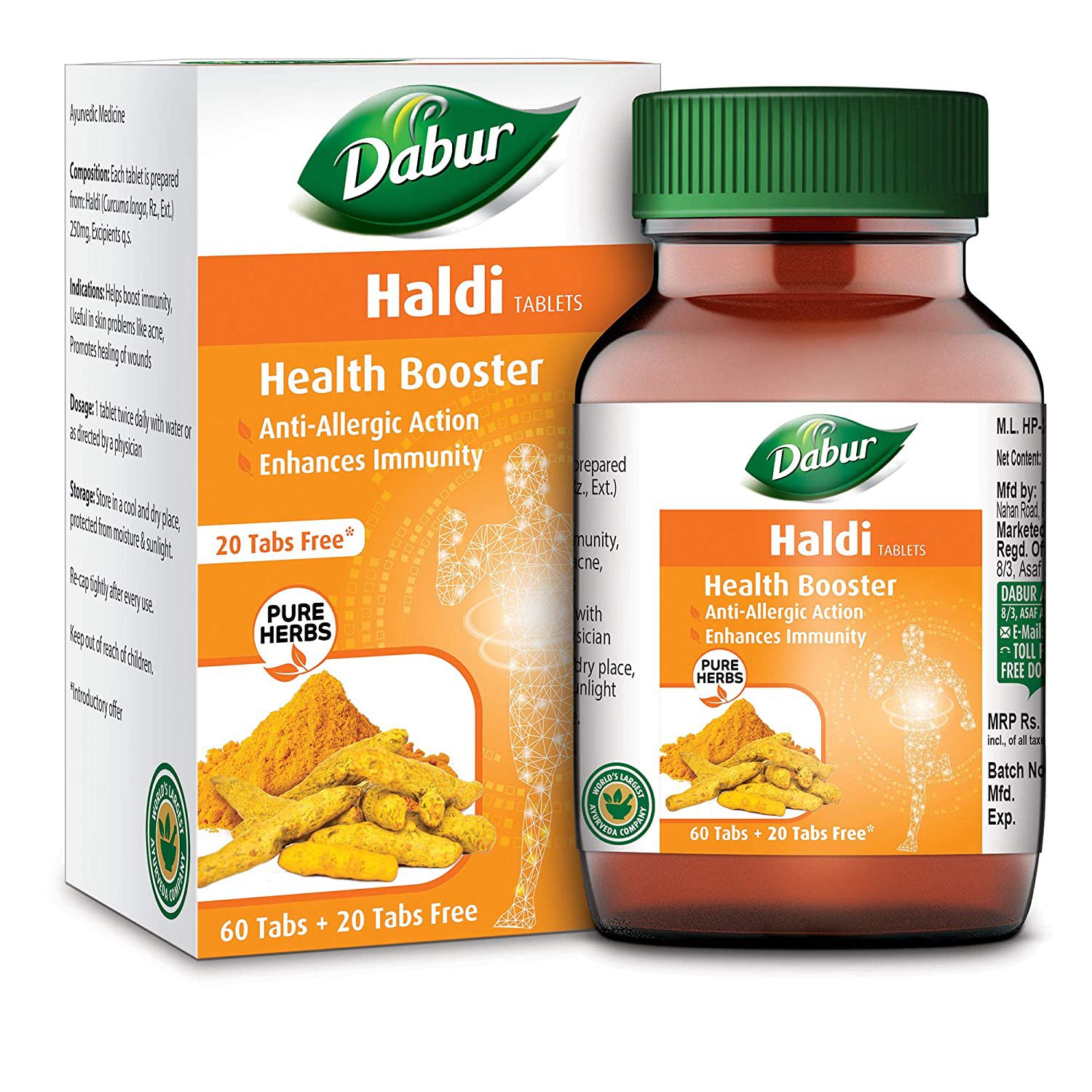 DABUR Haldi Tablet - Health Booster | Anti Allergen | Enhances Immunity ( 60 + 20 tablets Free)
