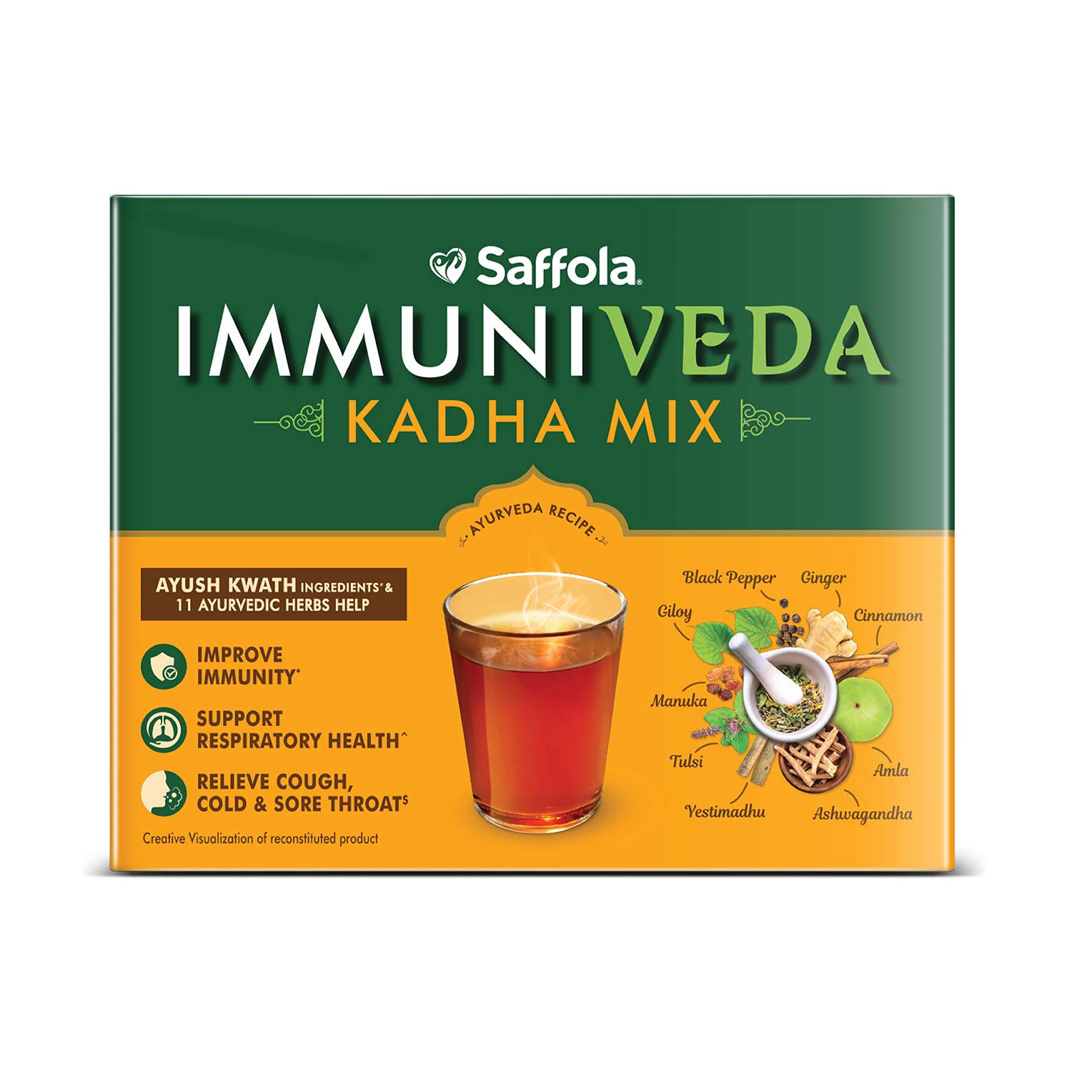 Saffola Immuniveda Kadha Mix Ayurvedic Herbal Drink - 80g (20 Sachets x 4g)