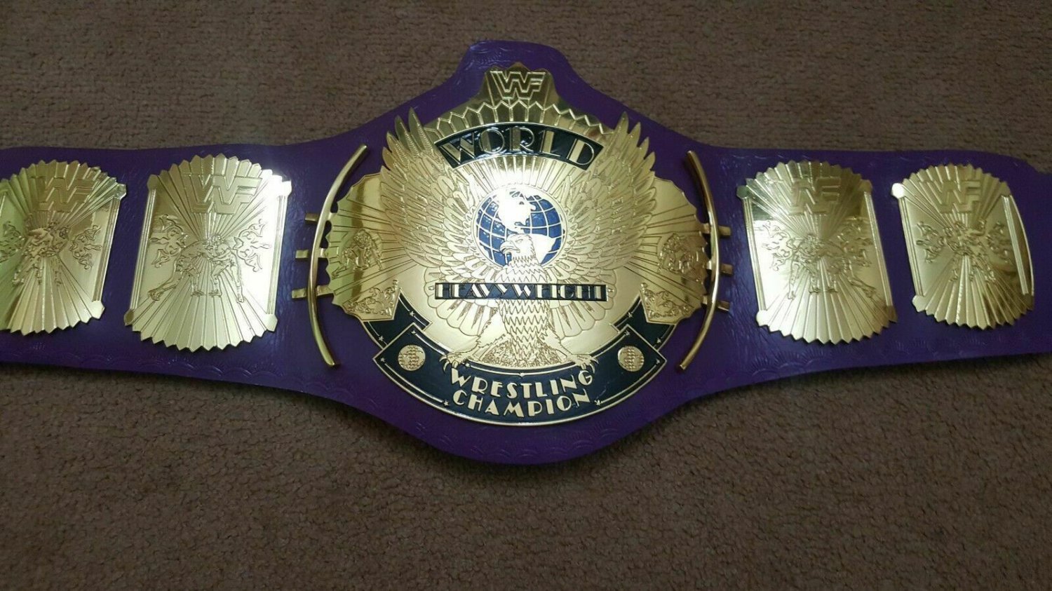 PURPLE WWF Classic Gold Winged Eagle Championship Belt Adult Size.2mm