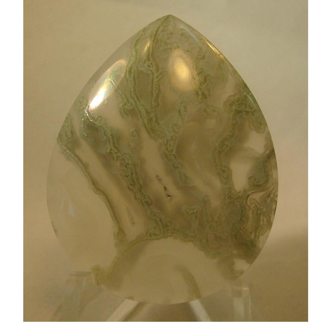 Pale green moss agate cabochon, 38.5X30mm drop