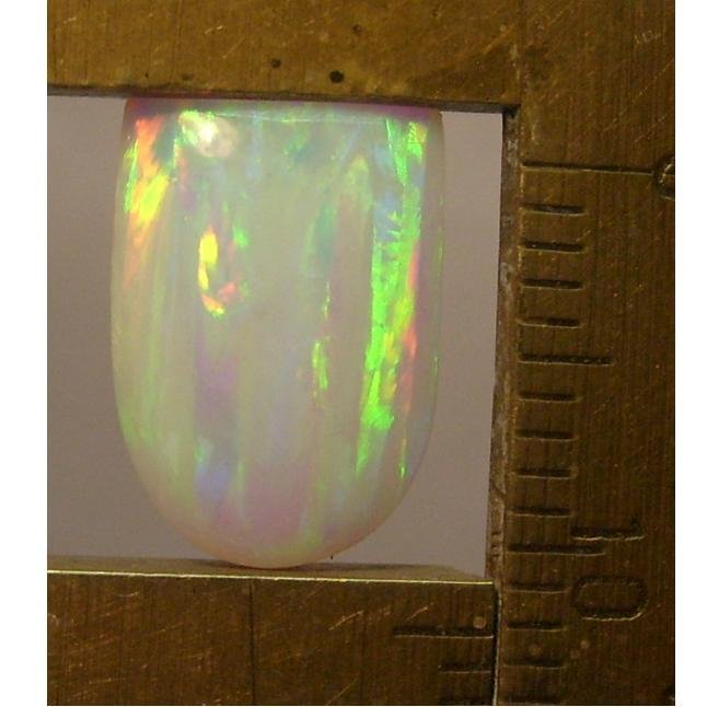 White lab created opal cabochon, 12X8.5mm tongue