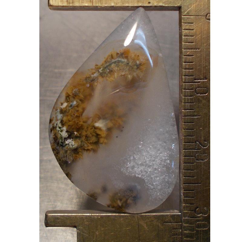 Needle peak pom-pom agate cabochon, 31X19mm freeform drop