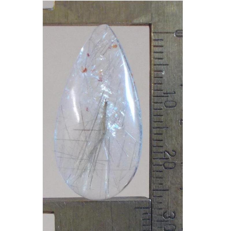Rutilated quartz cabochon, 27.5X13.5mm drop