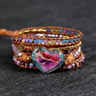 Natural stone heart Charm Wrap Bracelets Handmade for Unisex boho style jewelry