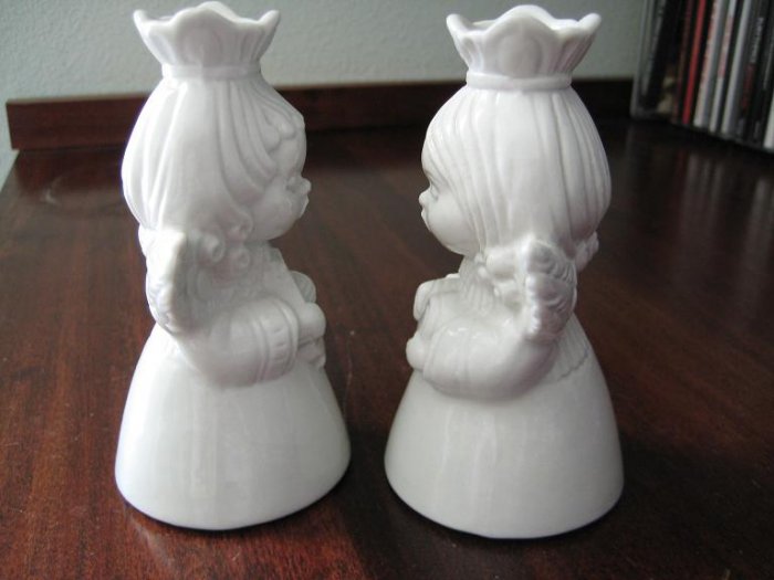 2 White Dresden Angels Candleholders Crown Mark & N