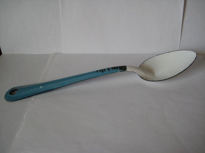 Vintage Kitchen Enamel Ware Spoon - Turquoise & White