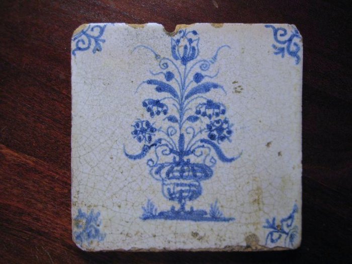 Antique 18th Century Blue and White Delft Flower Vase Tile