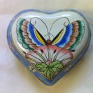 Enameled Brass Heart Shaped Box with Butterfly