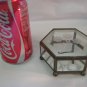 Vintage  3-1/2" Hexagon Brass &  Glass Footed Box