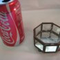 Vintage  3" Octagon Brass &  Glass Footed Box