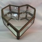 Vintage Heart /shaped Octagon Brass &  Glass Footed Box