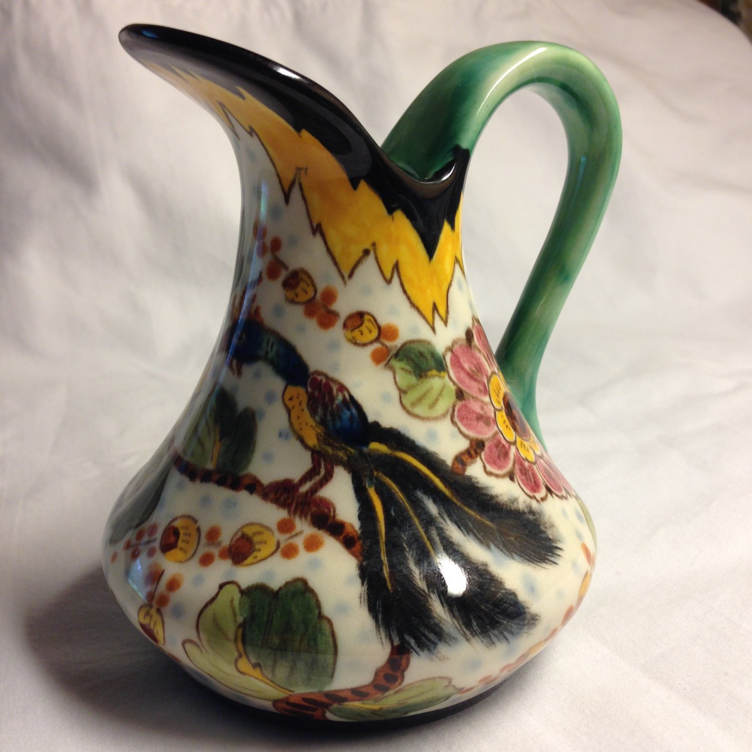 Dutch Regina Gouda fully marked 1930's Pitcher with Pheasant