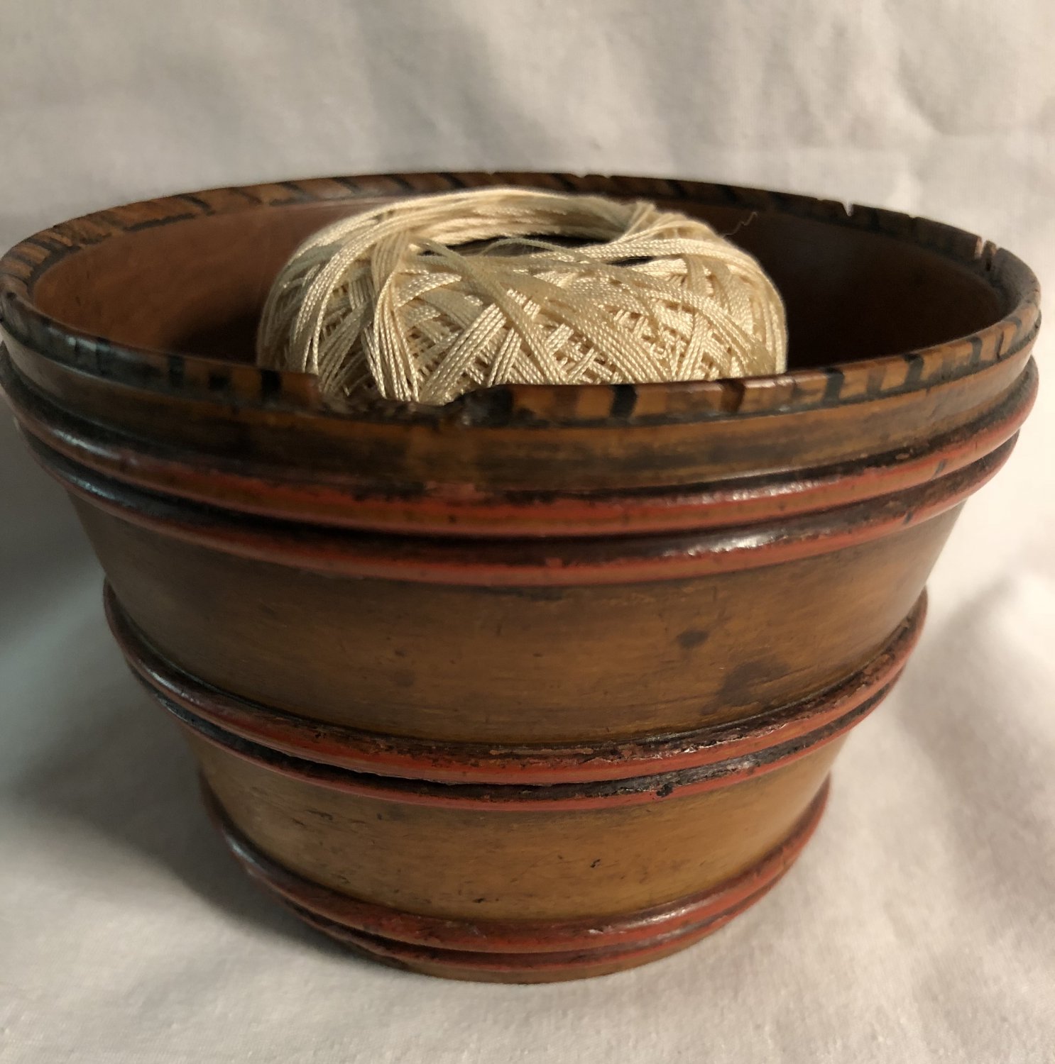 Old Vintage Turned Wooden Yarn Bowl