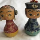 Old Wooden Chinese Man & Woman Bobbleheads