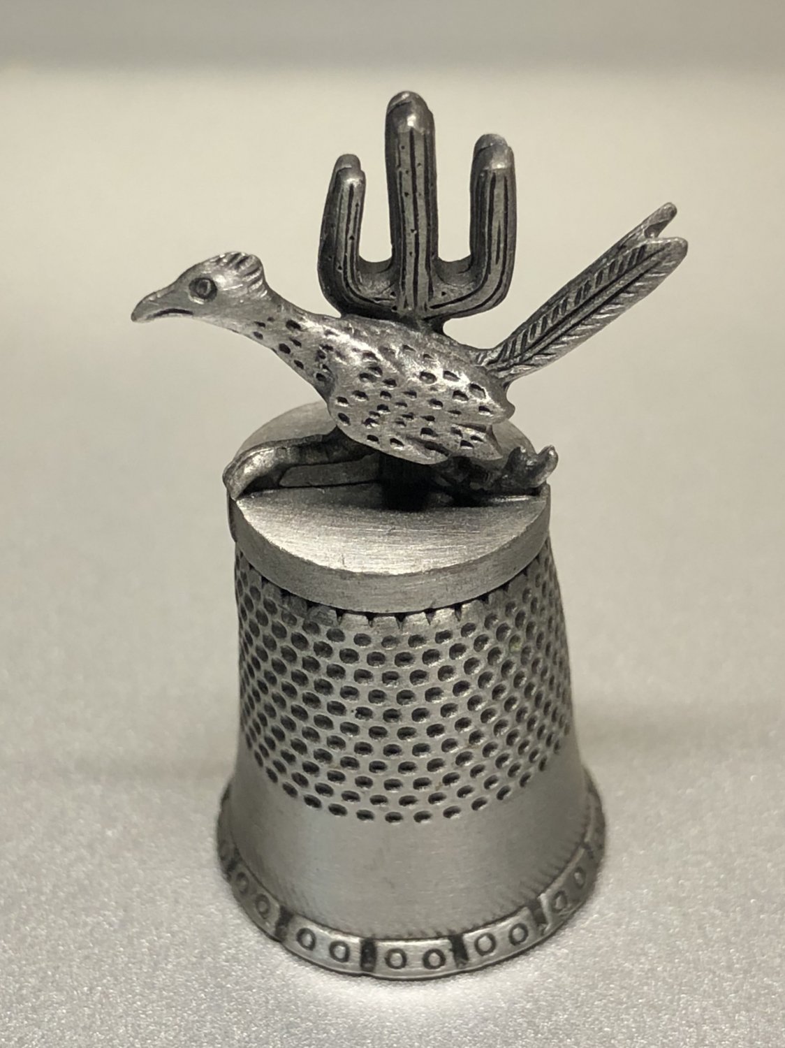 Pewter Roadrunner Cactus Collectible Sewing Thimble