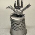 Pewter Roadrunner Cactus Collectible Sewing Thimble
