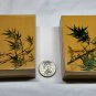 2 Old Small Lacquered Wood Boxes  Hand Painted Bamboo Scene