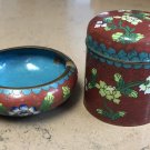 Antique Chinese Cloisonné Enamel Tobacco Can and ashtray