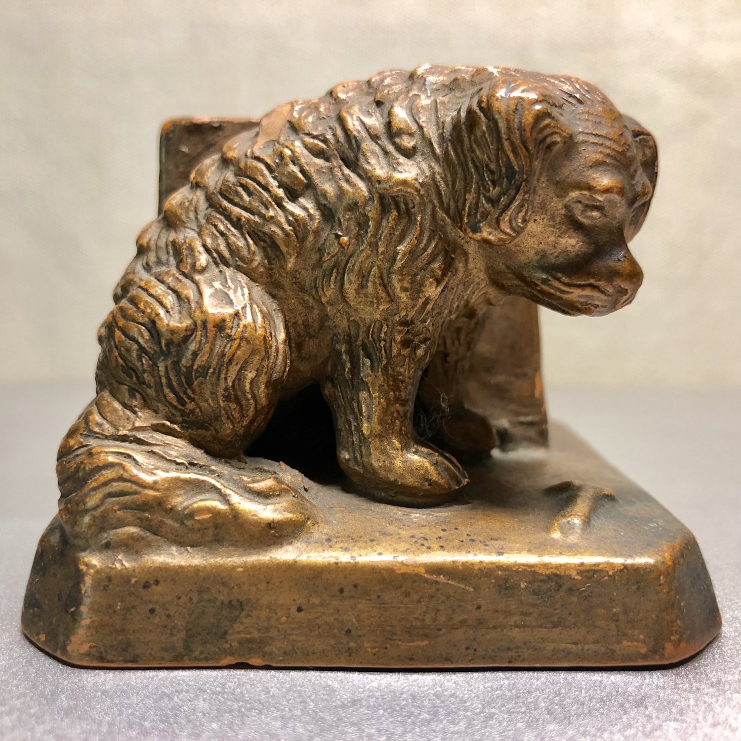 Old Hallmarked Cold Painted Chalkware Dog & Bone Match Holder