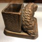 Old Hallmarked Cold Painted Chalkware Dog & Bone Match Holder
