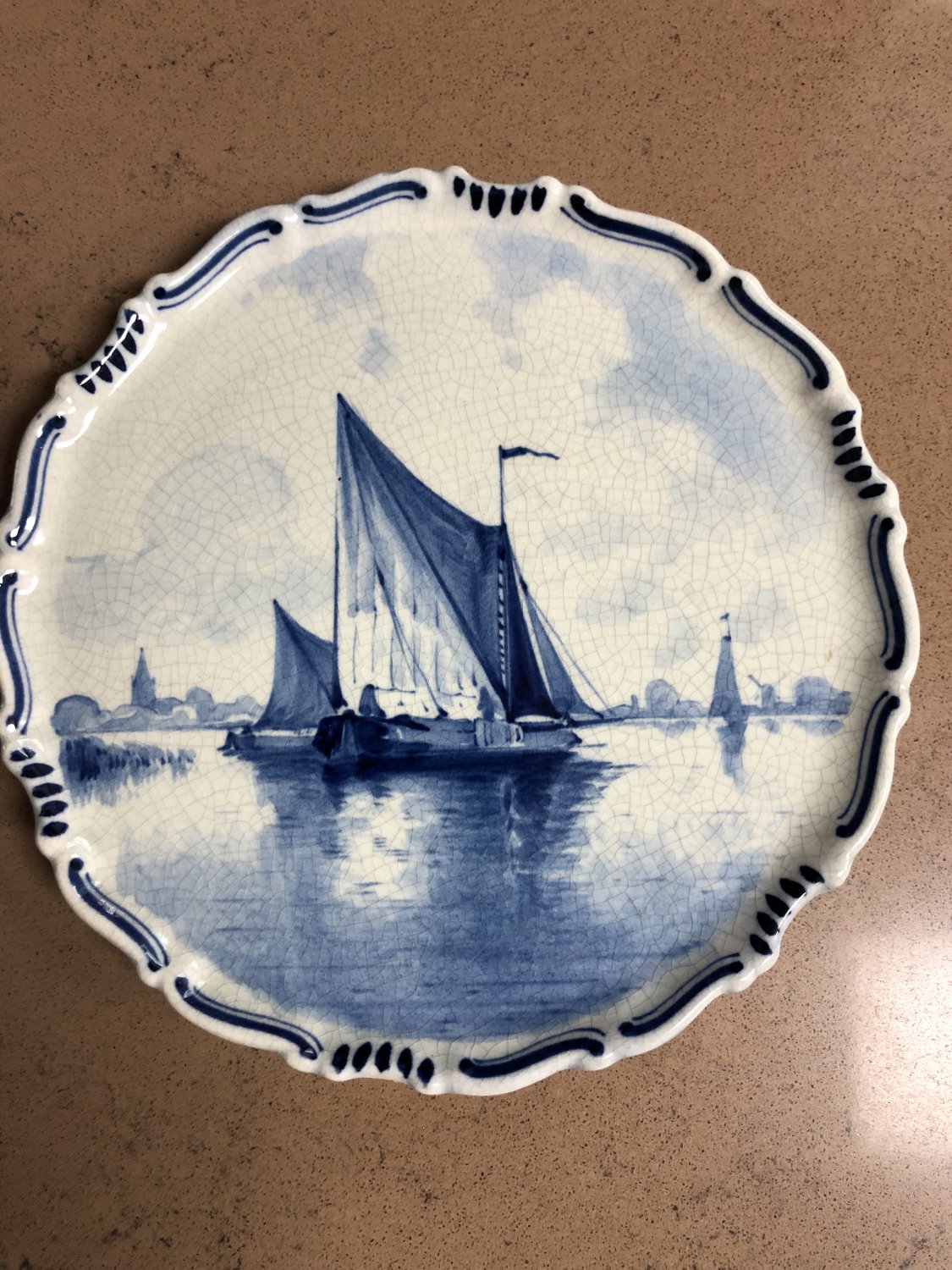 Rare Antique 1900 De Porceleyne Fles Delft Sailboats Plaque Underplate