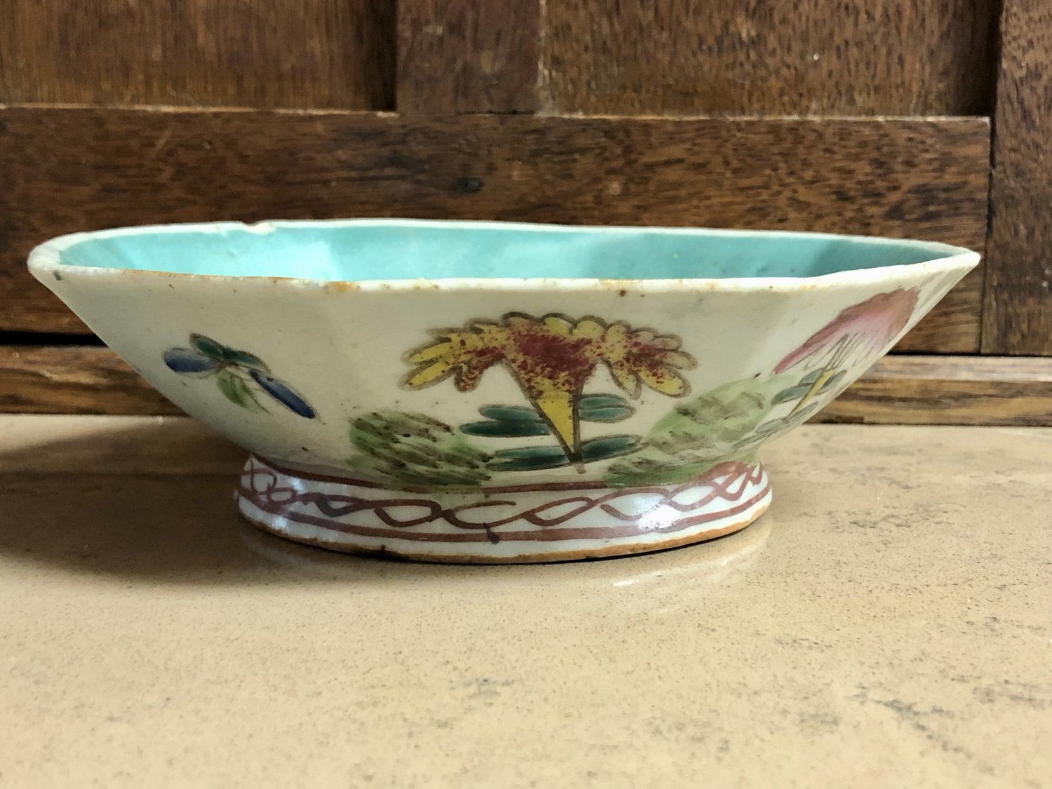 Antique 19th Century Tongzhi Porcelain Footed Bowl with Turquoise Glaze