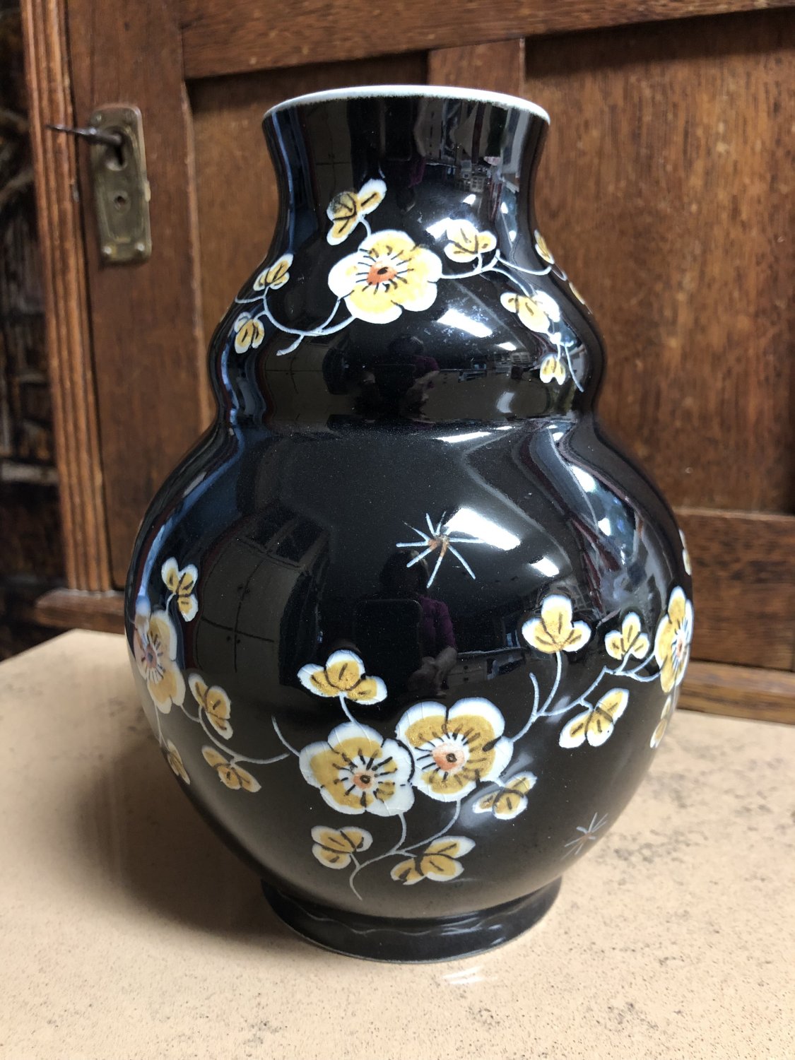 1967 De Porceleyne Fles Delft Black Scratch 7 Inch Tall Vase