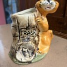 Vintage Newcomb Ceramic Orange Tabby Cat Trash Bin