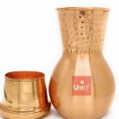 Premium Hammered & Mat Finish Bedroom Copper Bottle with Inbuilt Glass